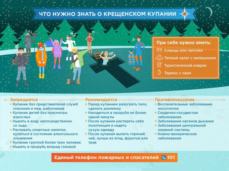 МЧС России напоминает правила купания в проруби на Крещение.